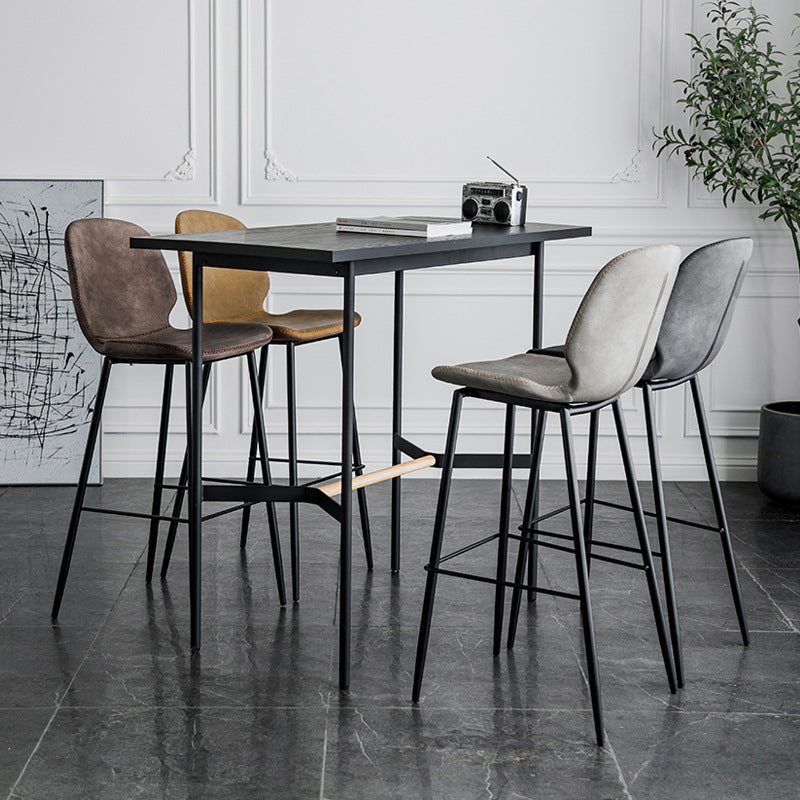 Scandinavian Matte Finish Leather Barstool Footrest Coffee Shop Stool