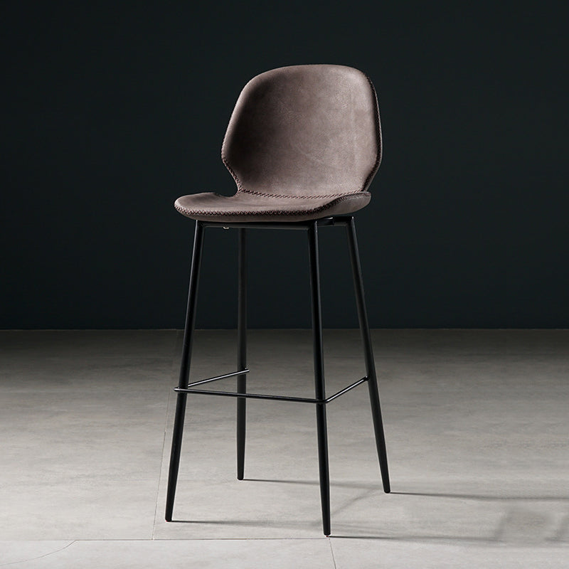 Scandinavian Matte Finish Leather Barstool Footrest Coffee Shop Stool