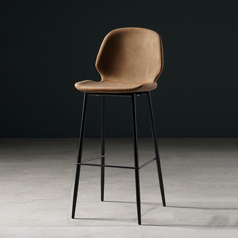 Scandinavian Matte Finish Leather Barstool Footrest Coffee Shop Stool