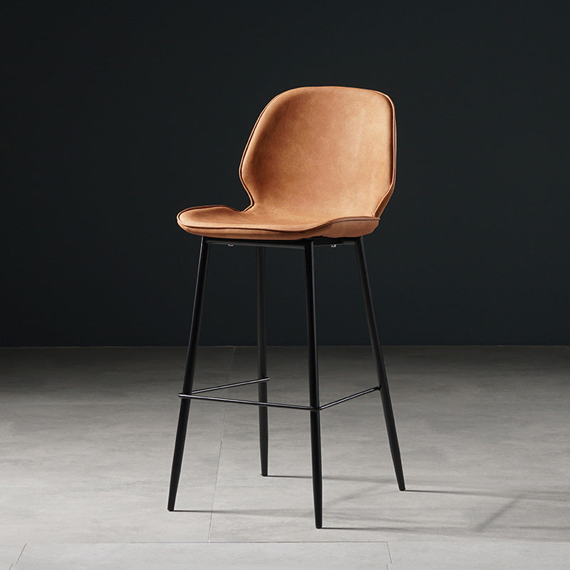Scandinavian Matte Finish Leather Barstool Footrest Coffee Shop Stool