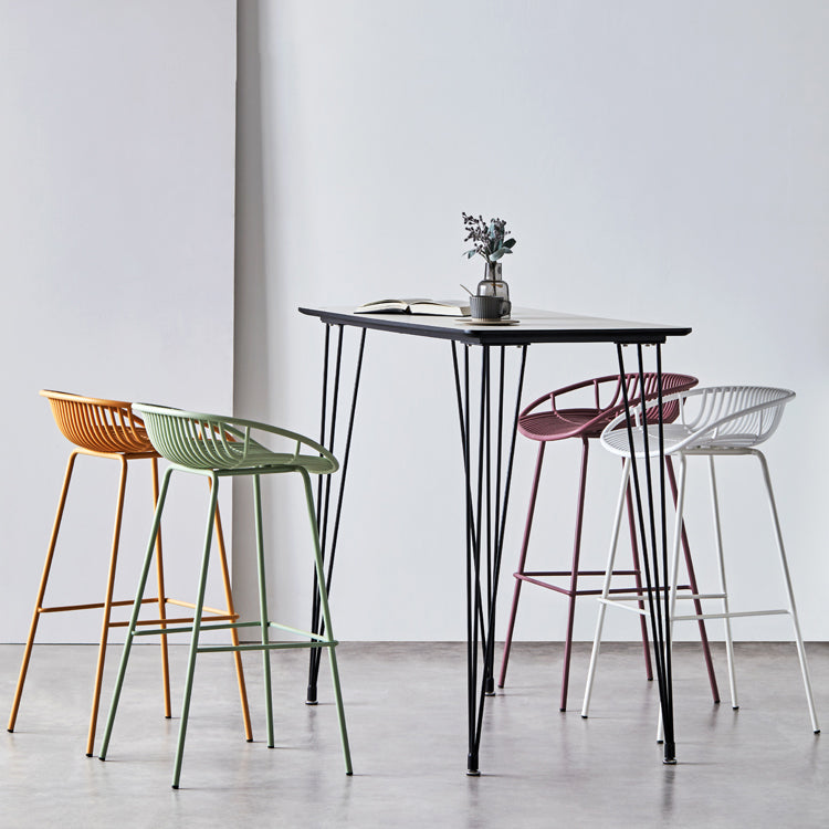 Contemporary Matte Finish Metal Bar Stool Footrest Milk Tea Shop Stool