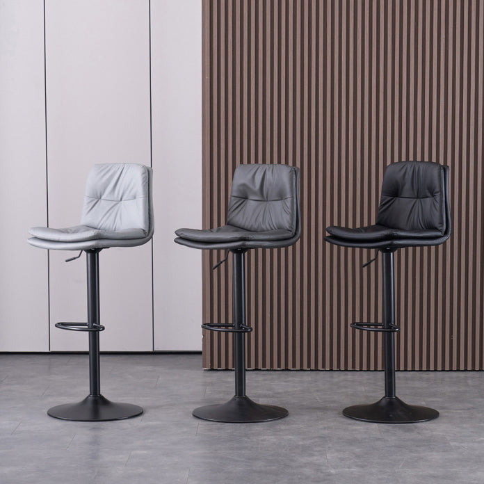 Modern Swivel Adjustable Height Barstool Matte Finish Leather Stool