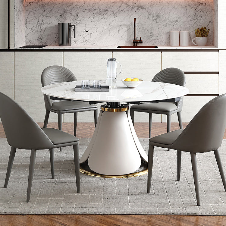 Glam 1/4/5/7 Pieces Scalable Dinette Set with White Sintered Stone Round Dining Table Set