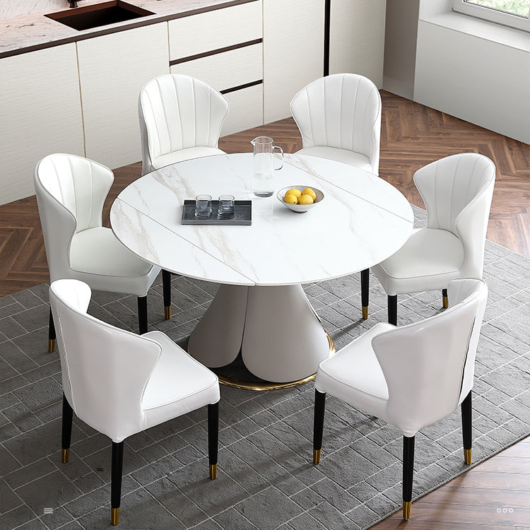 Glam 1/4/5/7 Pieces Scalable Dinette Set with White Sintered Stone Round Dining Table Set