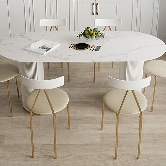 Table à manger ovale en pierre avec base blanche moderne pour salon