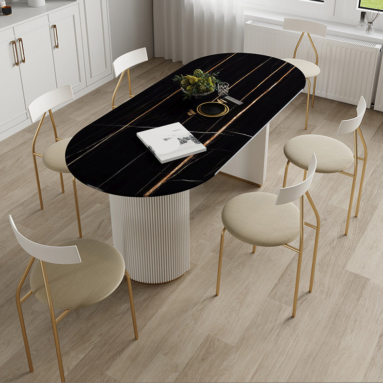 Table à manger ovale en pierre avec base blanche moderne pour salon