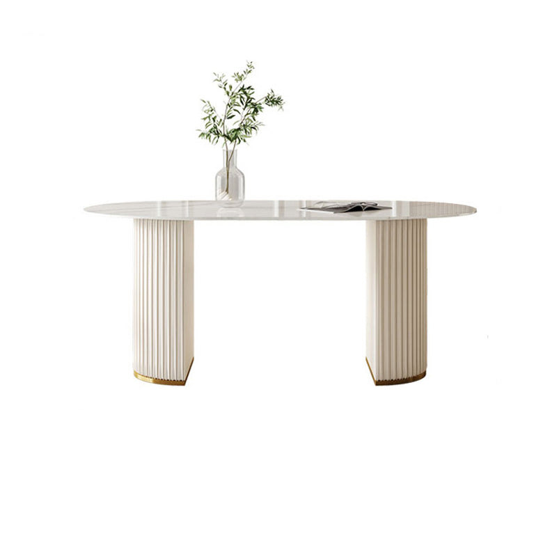 Table à manger ovale en pierre avec base blanche moderne pour salon