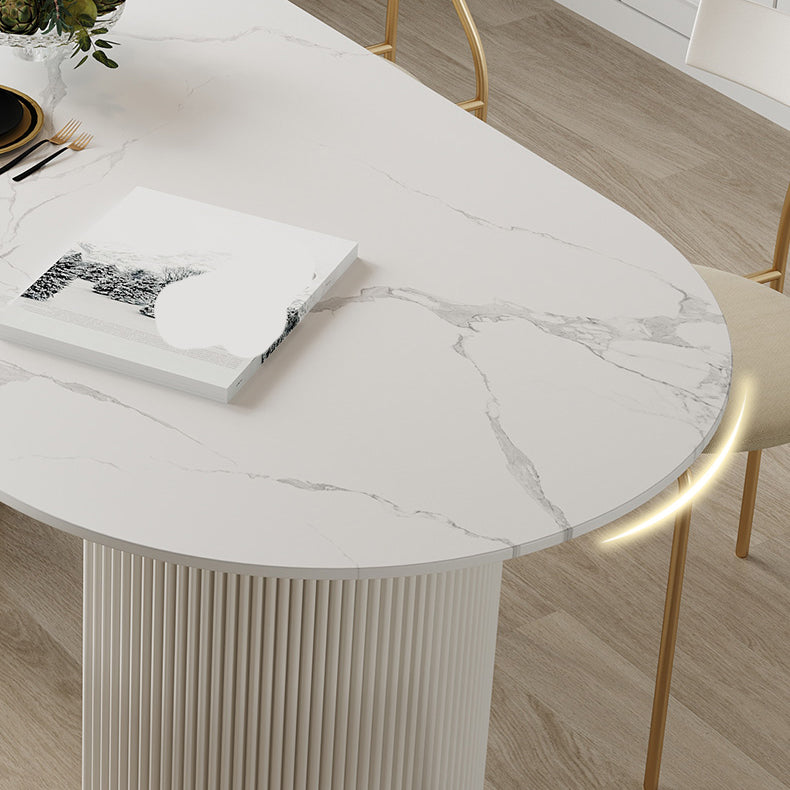 Table à manger ovale en pierre avec base blanche moderne pour salon