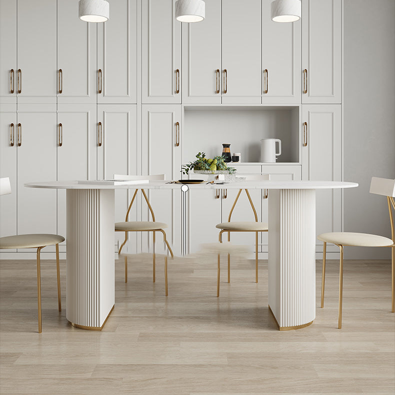 Table à manger ovale en pierre avec base blanche moderne pour salon