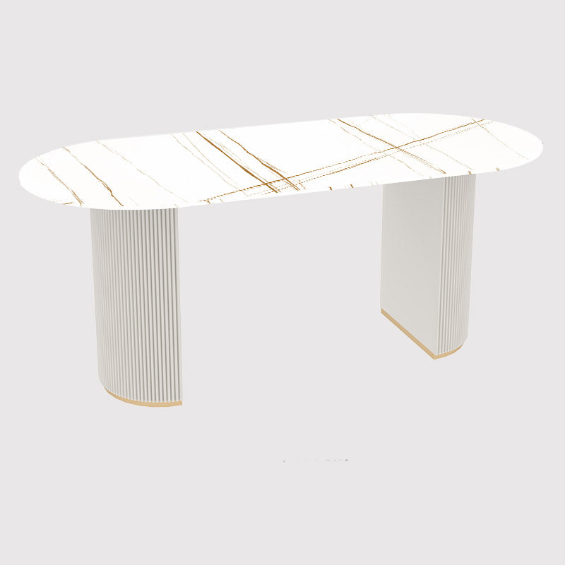 Table à manger ovale en pierre avec base blanche moderne pour salon