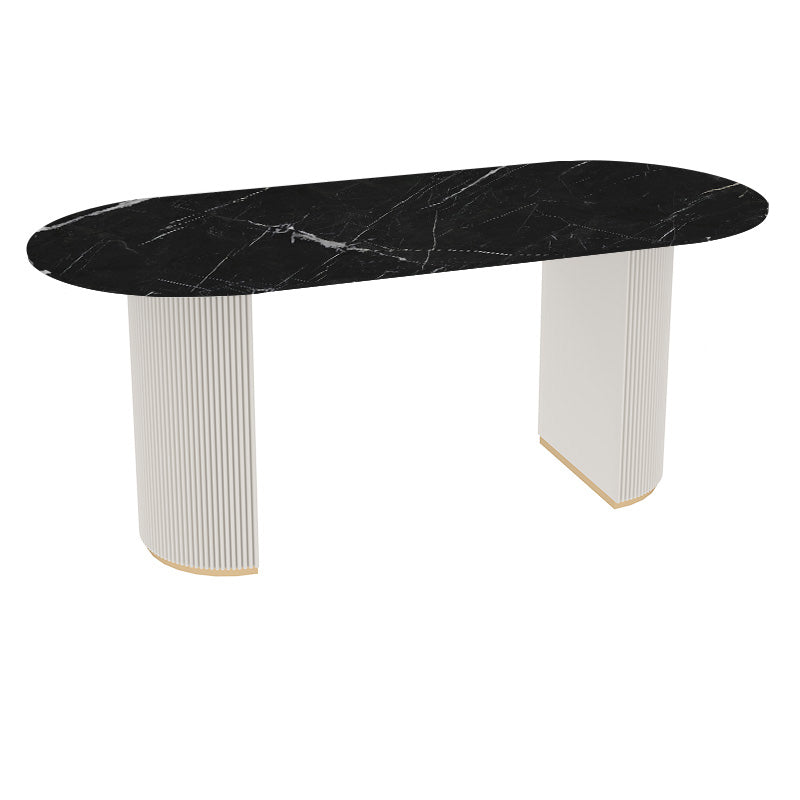 Table à manger ovale en pierre avec base blanche moderne pour salon