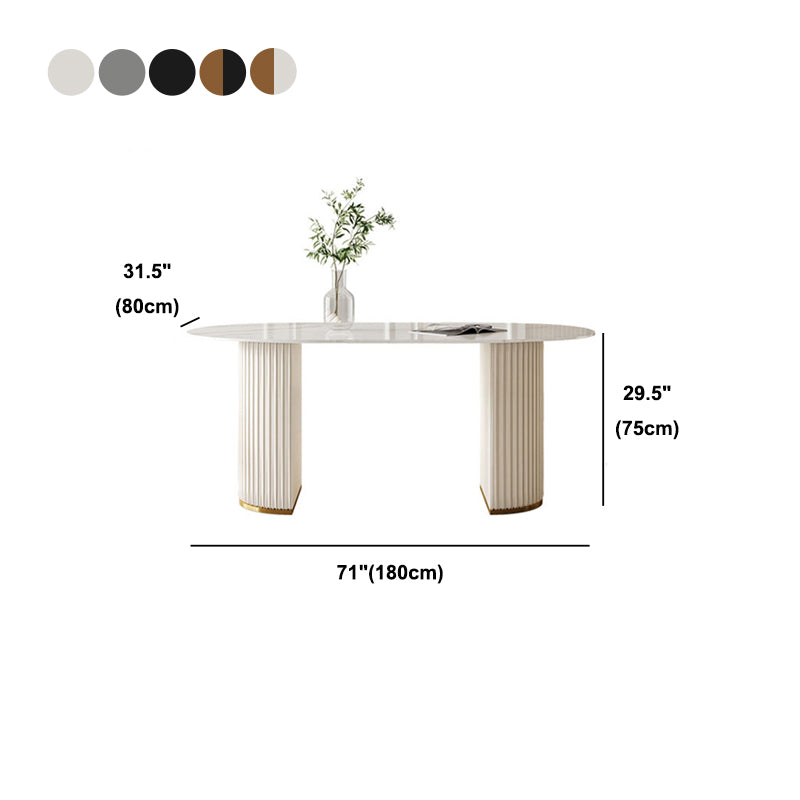 Table à manger ovale en pierre avec base blanche moderne pour salon