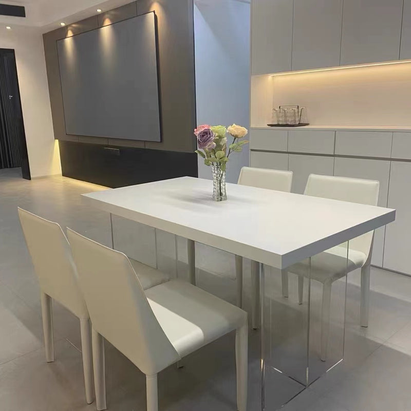 Rectangle Wood Top Dining Table Acrylic Base Modern Dining Table for Living Room