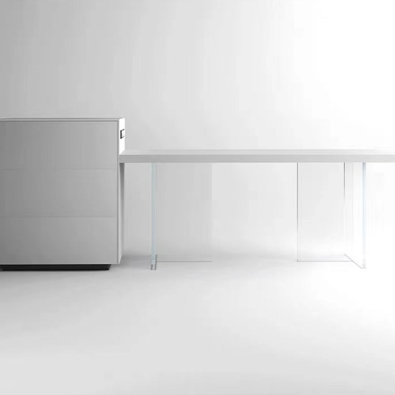 Rectangle Wood Top Dining Table Acrylic Base Modern Dining Table for Living Room