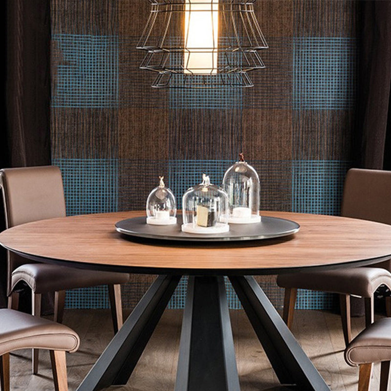 Modern Wood Top Dining Room Collection Round Pedestal Convertible Dining Table