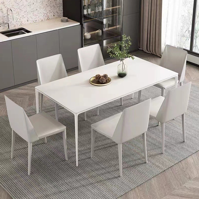 Modern Stone Top Rectangle Dinette Table Metal Base Dining Table in White