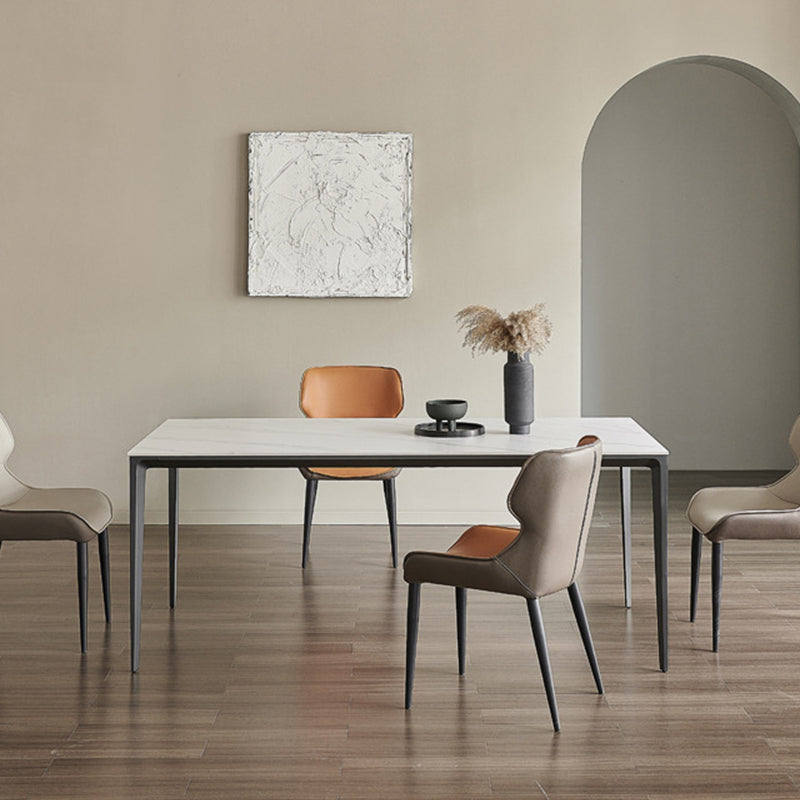 Modern Stone Top Rectangle Dinette Table Metal Base Dining Table in White