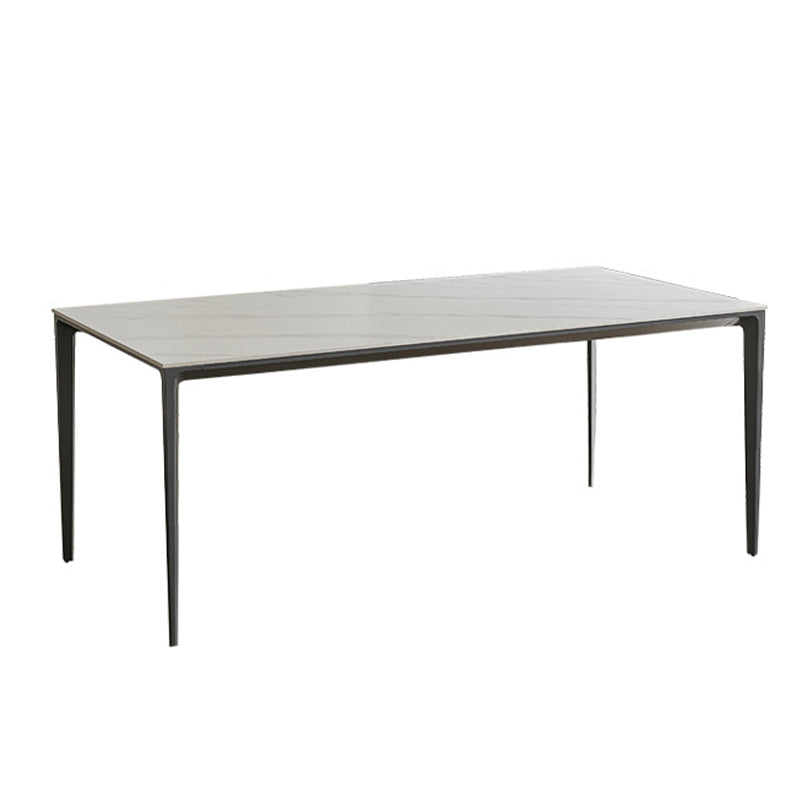 Modern Stone Top Rectangle Dinette Table Metal Base Dining Table in White