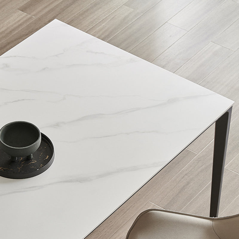 Modern Stone Top Rectangle Dinette Table Metal Base Dining Table in White