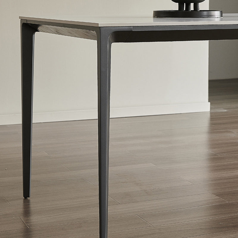 Modern Stone Top Rectangle Dinette Table Metal Base Dining Table in White