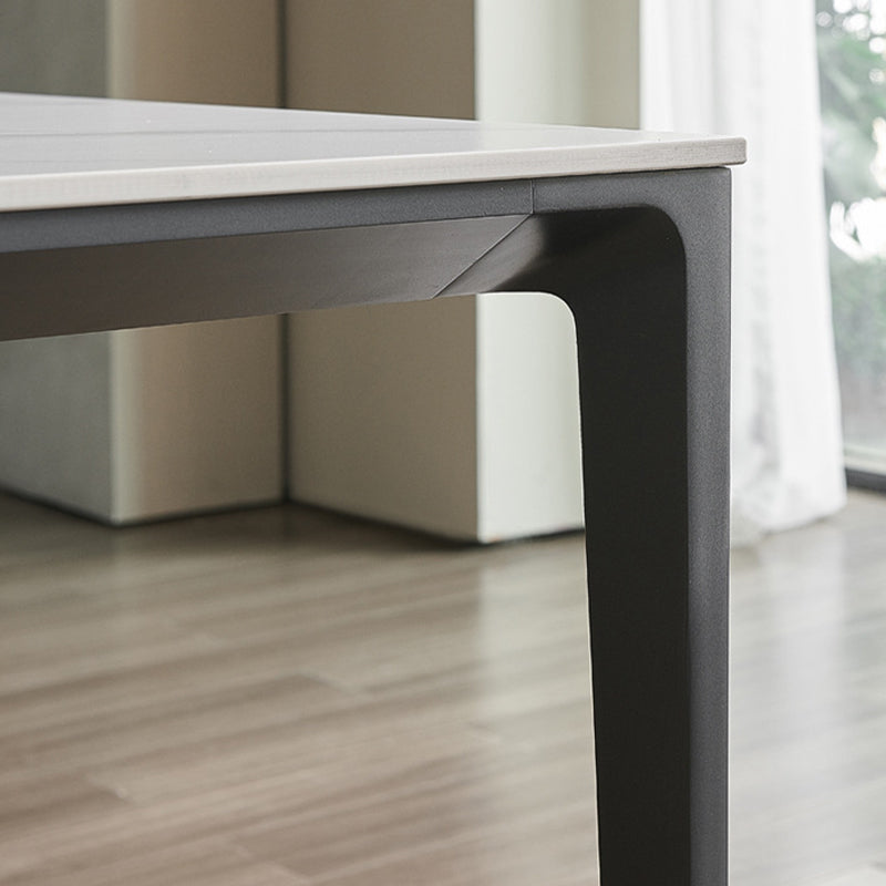 Modern Stone Top Rectangle Dinette Table Metal Base Dining Table in White