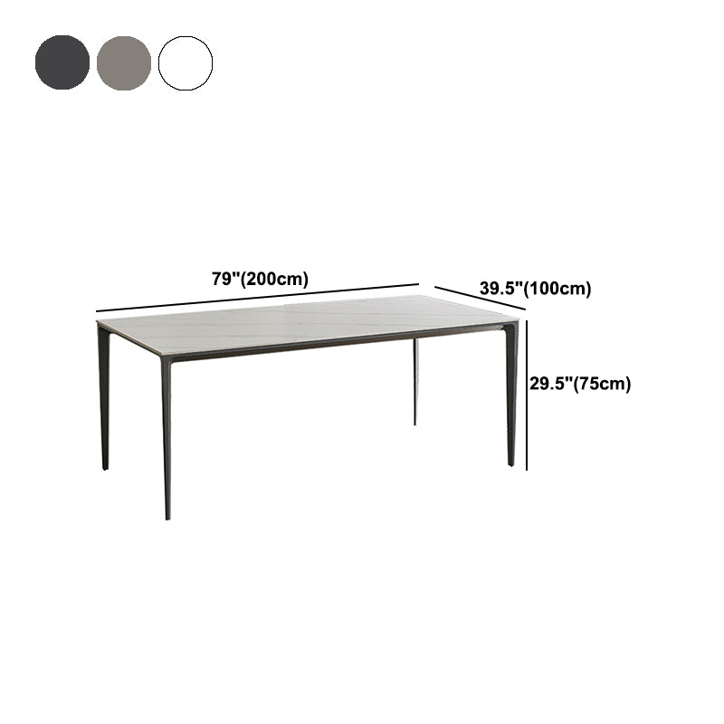 Modern Stone Top Rectangle Dinette Table Metal Base Dining Table in White
