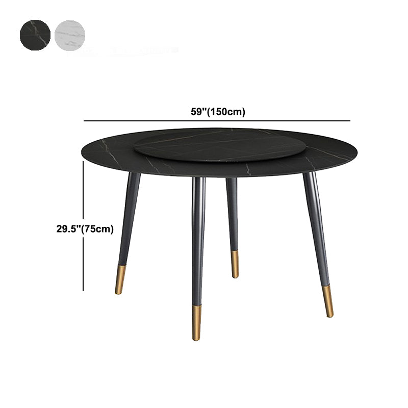 Round Metal 4 Legs Dining Table Black Frame Traditional Luxury Dining Table