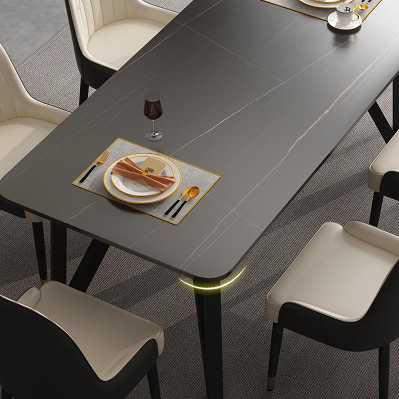 Industrial Rectangle Tripod Base Dining Table Black Frame Stone Top Dining Table