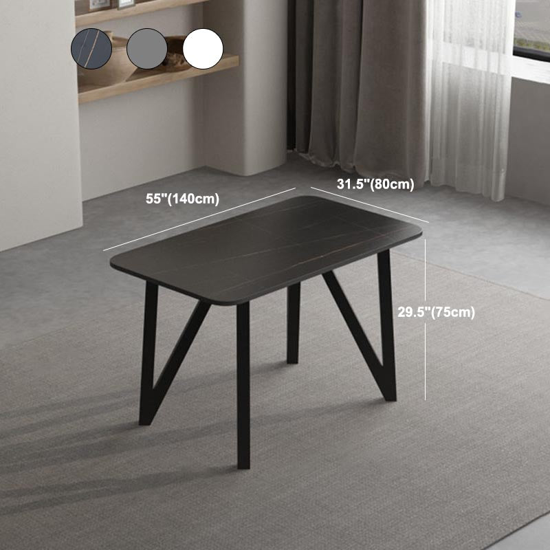 Industrial Rectangle Tripod Base Dining Table Black Frame Stone Top Dining Table