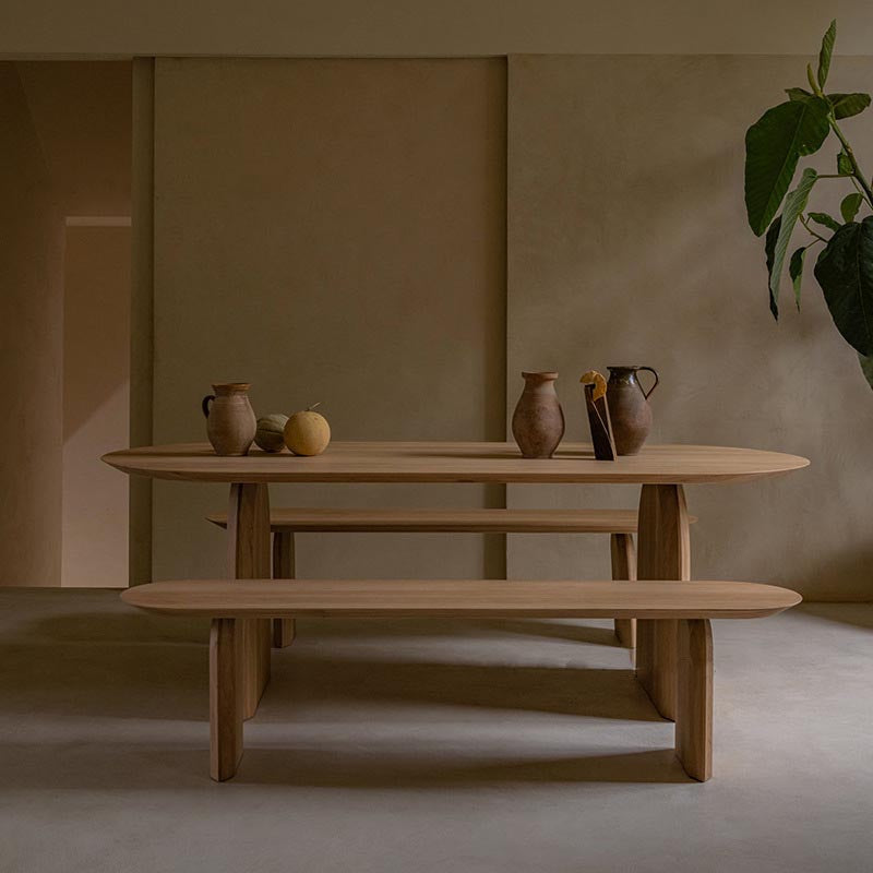 Modern Solid Wood Top Oval Dinette Table Wood Base Dining Table