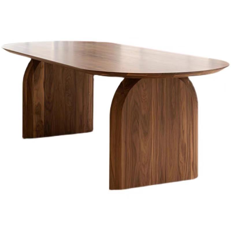 Modern Solid Wood Top Oval Dinette Table Wood Base Dining Table