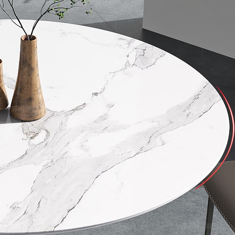 Glam Style Round Stone Top Restaurant Table Gold Base Dining Table