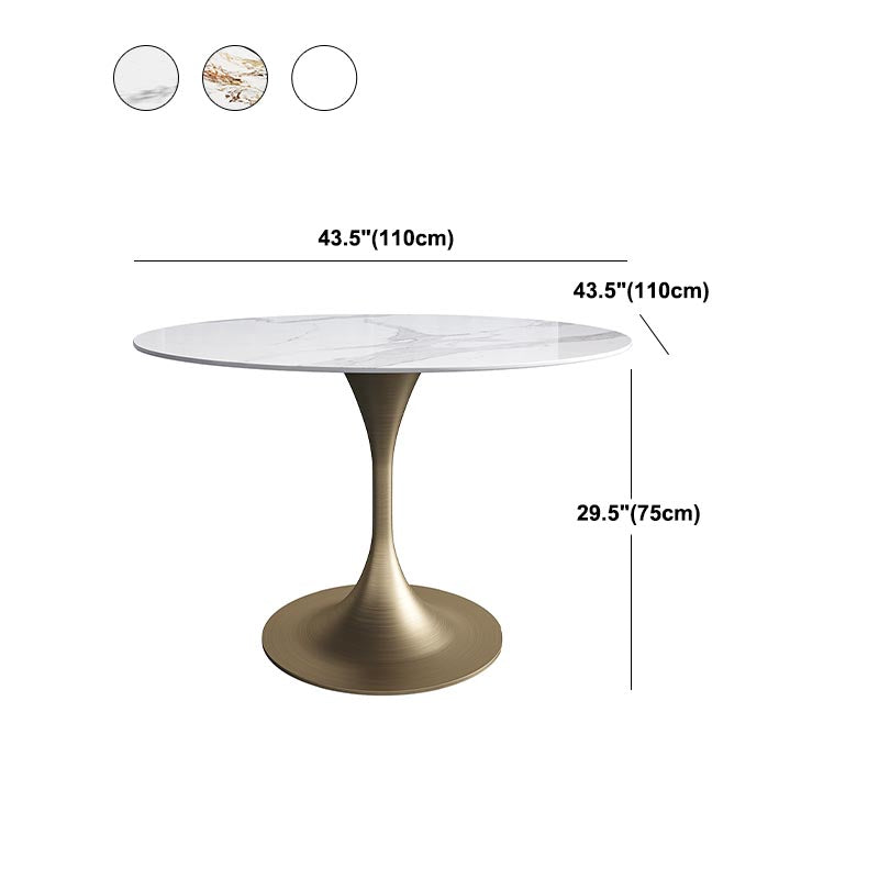 Glam Style Round Stone Top Restaurant Table Gold Base Dining Table