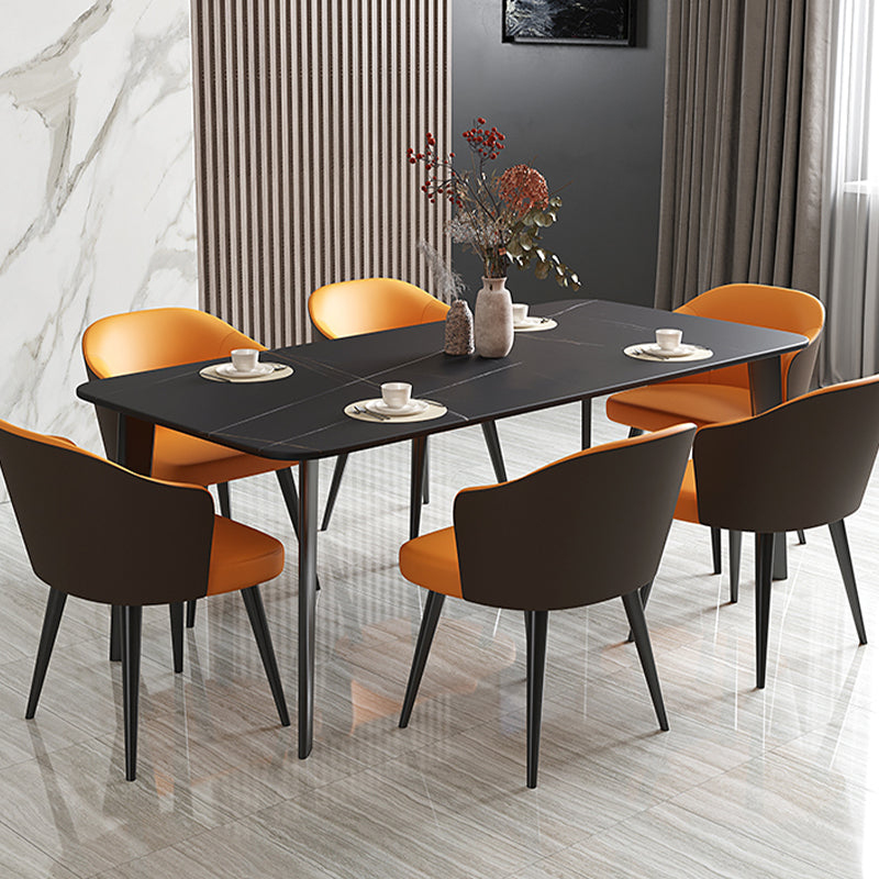 Black Steel 4-foot Table Industrial Rectangle Stone Top Dining Room Table