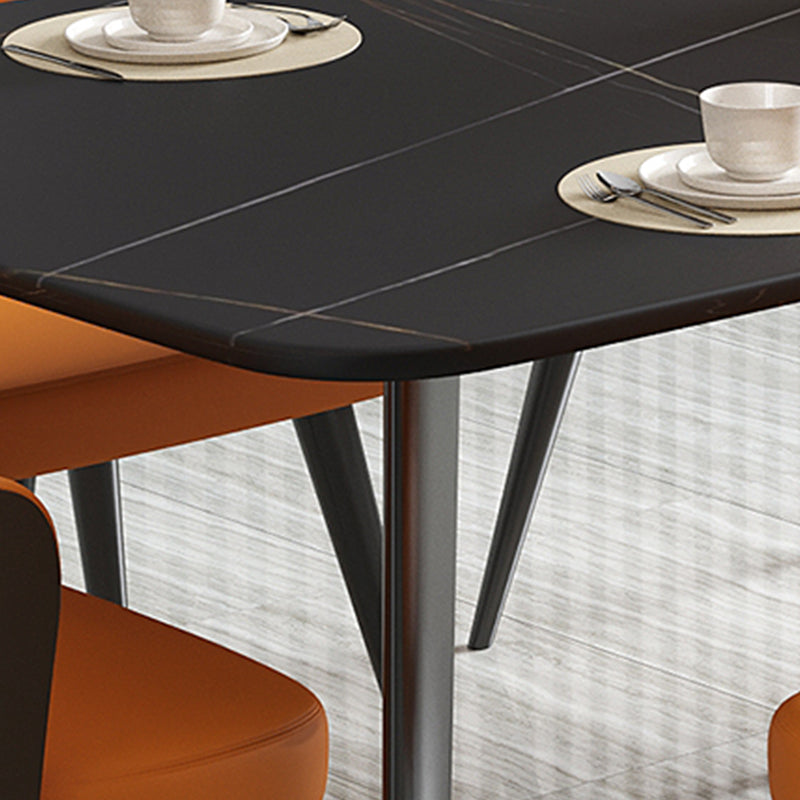 Black Steel 4-foot Table Industrial Rectangle Stone Top Dining Room Table