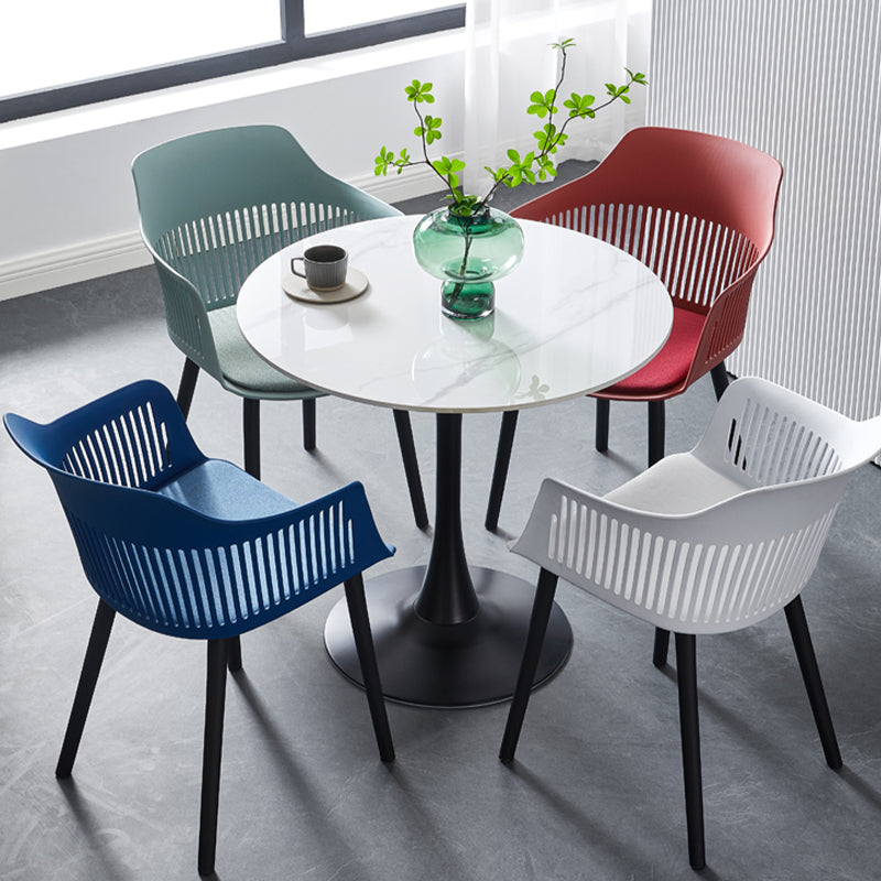 Contemporary Stone Round Top Restaurant Table Metal Base Dining Table