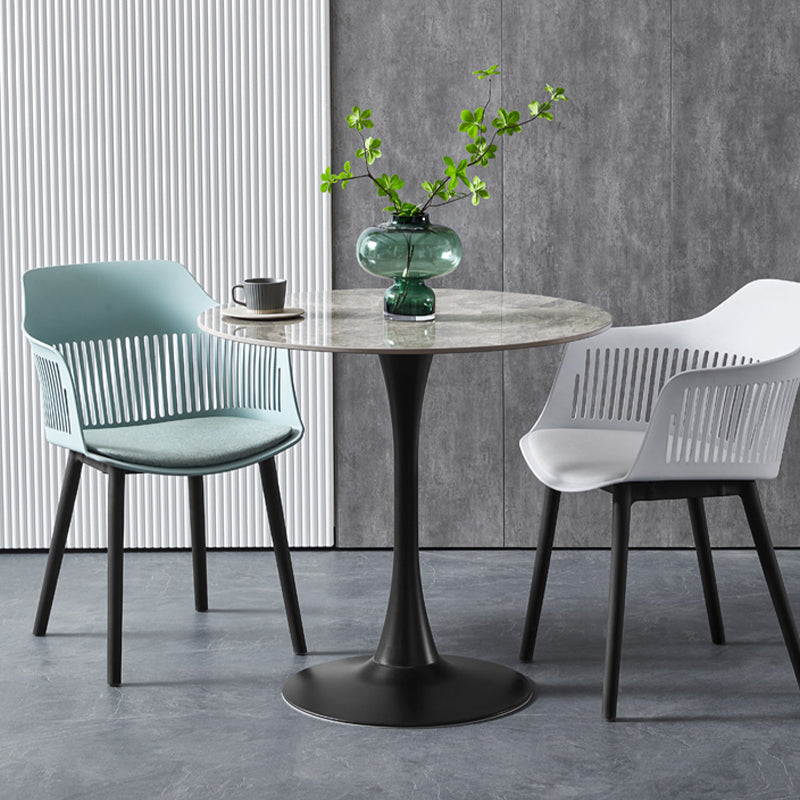 Contemporary Stone Round Top Restaurant Table Metal Base Dining Table