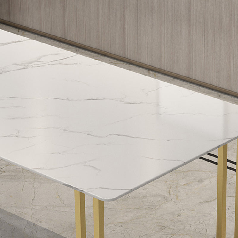 Glam Style Rectangle Stone Table for Restaurant Gold Sled Base Table