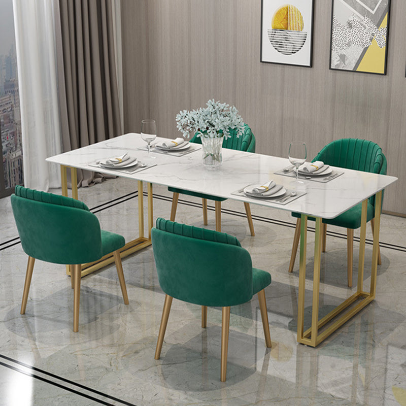 Glam Style Rectangle Stone Table for Restaurant Gold Sled Base Table
