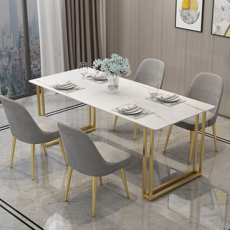 Glam Style Rectangle Stone Table for Restaurant Gold Sled Base Table