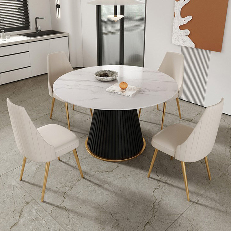 Glam Stone Dining Table Round Iron Table with Pedestal Casual Base