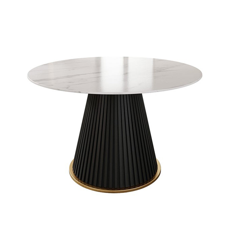 Glam Stone Dining Table Round Iron Table with Pedestal Casual Base