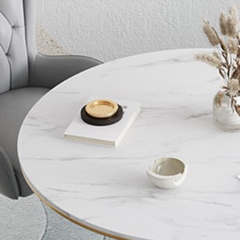 Glam Stone Dining Table Round Iron Table with Pedestal Casual Base