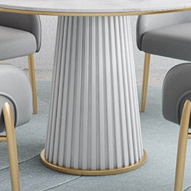 Glam Stone Dining Table Round Iron Table with Pedestal Casual Base