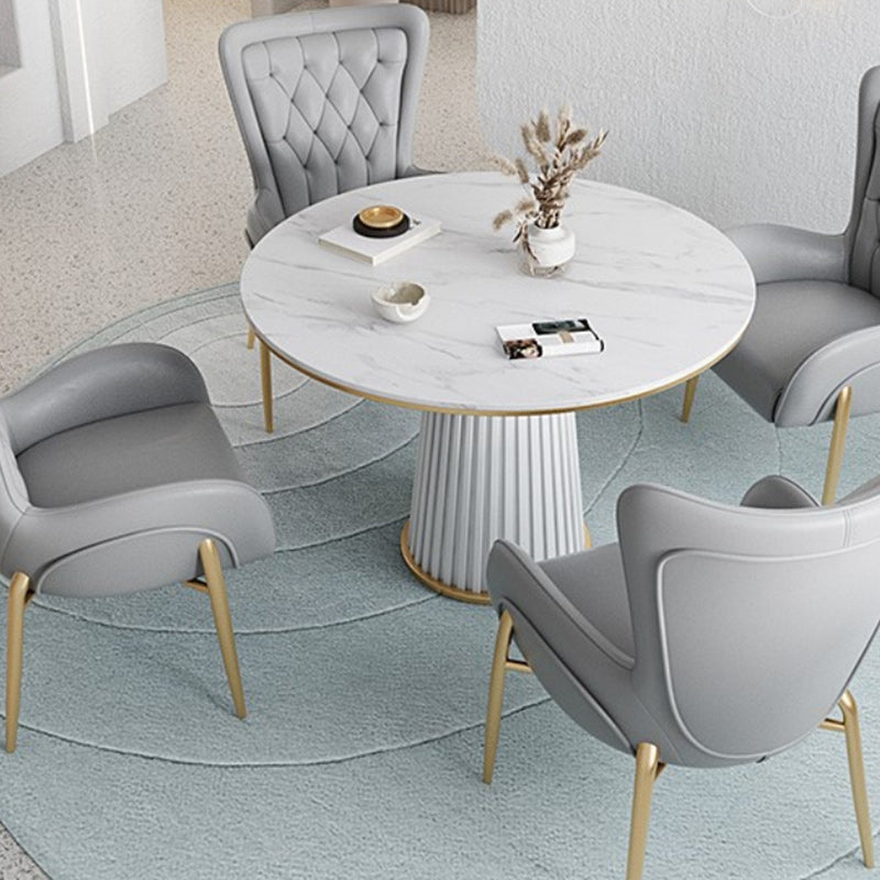 Glam Stone Dining Table Round Iron Table with Pedestal Casual Base
