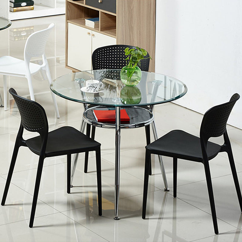 Tempered Glass Dining Table with Metal Base Modern Round Table with 3 Legs