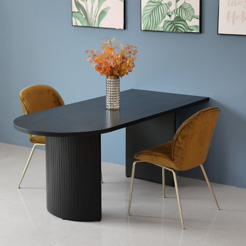 Free Form Double Pedestal Modern Dining Table Black Fixed Table of Wood