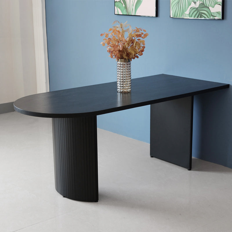 Free Form Double Pedestal Modern Dining Table Black Fixed Table of Wood