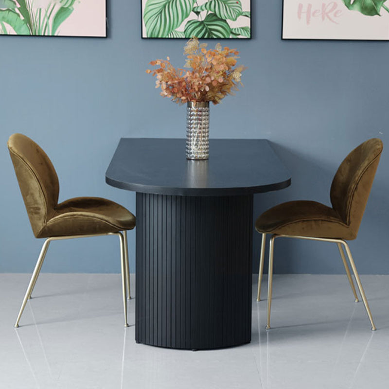 Free Form Double Pedestal Modern Dining Table Black Fixed Table of Wood