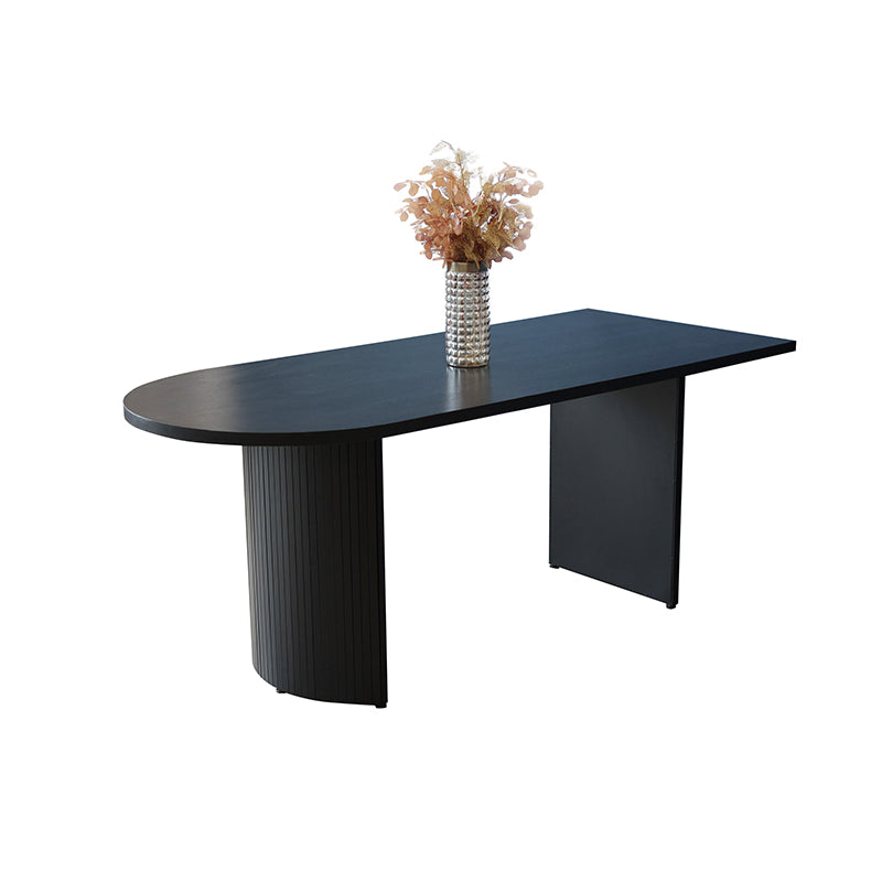 Free Form Double Pedestal Modern Dining Table Black Fixed Table of Wood